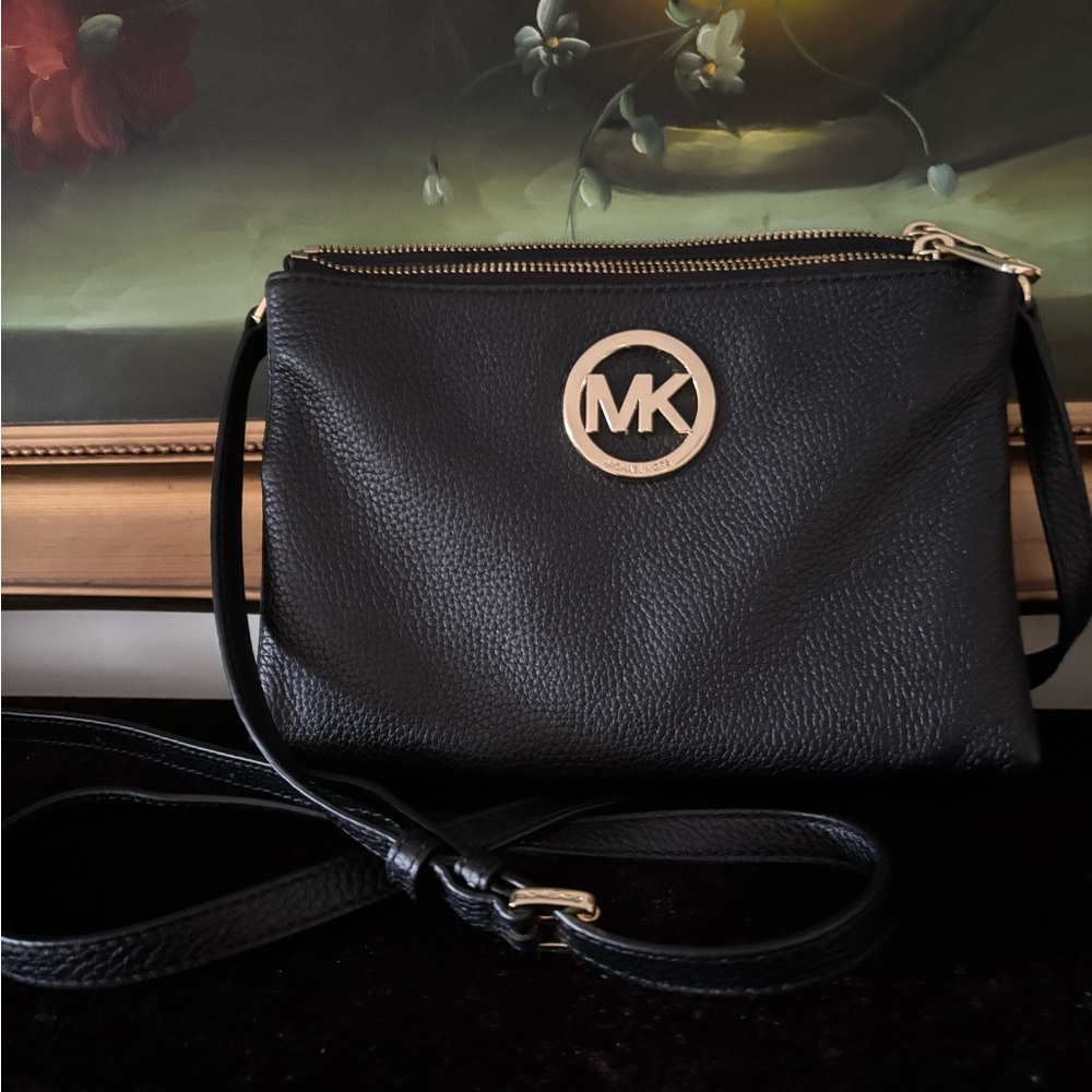 NWT Michael Kors Soft Pebbled Leather FULTON Shoulder Crossbody Bag black - Picture 1 of 7